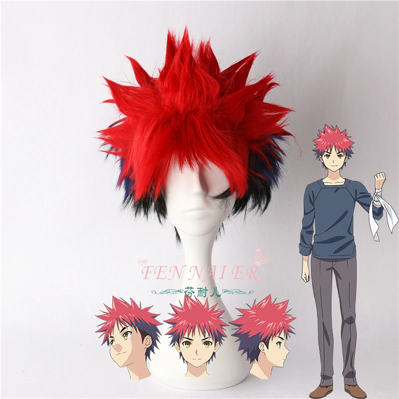 Tokyo Anime Shokugeki no Soma Yukihira soma cosplay wig mens red mix blue hair costumes | Тематическая одежда и униформа