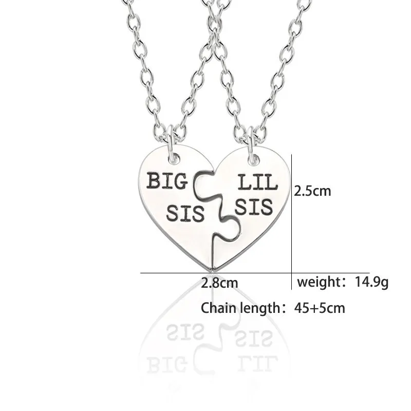 

BIG SIS LIL SIS Necklace Women corlour Puzzle Love Heart Sister Pendants Necklaces Big Sister Little Sister Family BFF Jewelry