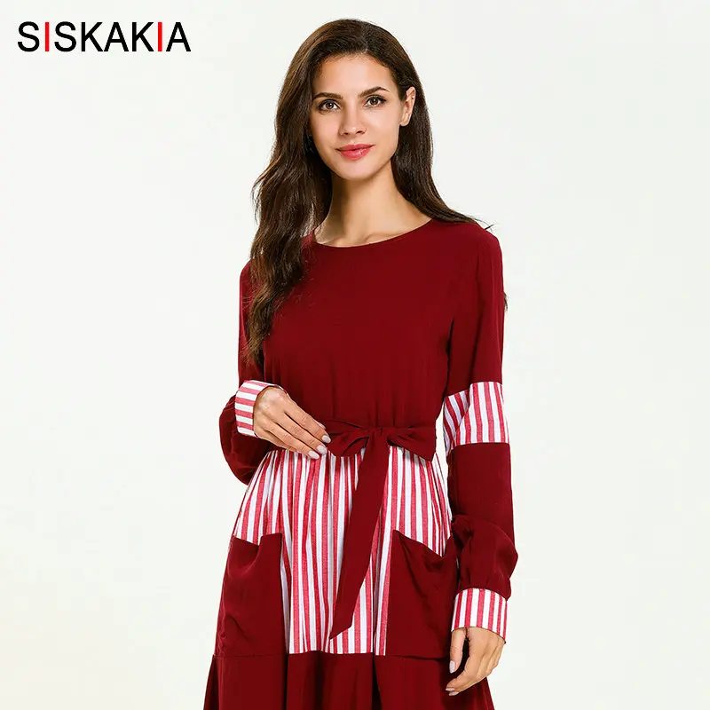 Женское платье в арабском стиле Siskakia длинное полоску с цветными блоками