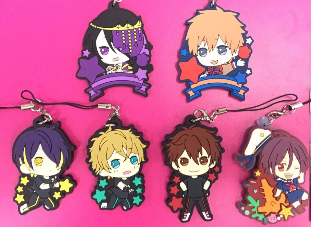 

6pcs/lot Ensemble Stars Original Japanese anime figure rubber Silicone sweet smell mobile phone charms/key chain/strap G765