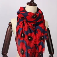 2021 women scarf vintage poppy floral viscose scarves new design shawls and wraps lady fringe pashmina muffler hijab foulard cap