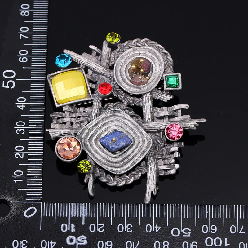 Vintage Style Grotesque Irregular Stone Shape Inlay Square Traingle Rhinestone Fashion Women Men Brooches | Украшения и