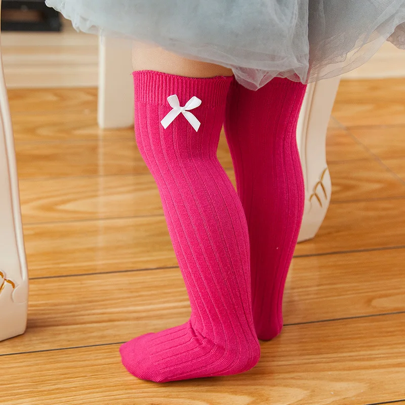 

Spring Autumn Knitted Cotton Solid Color Girls Kids Baby Stockings Children Bow Princess Knee High Leg Warmer Stockings