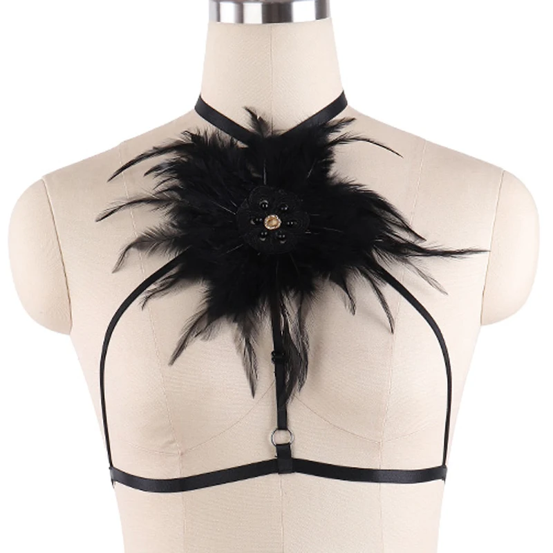 Сексуальный гот перо клетка без косточек с цветочным принтом кроп топы