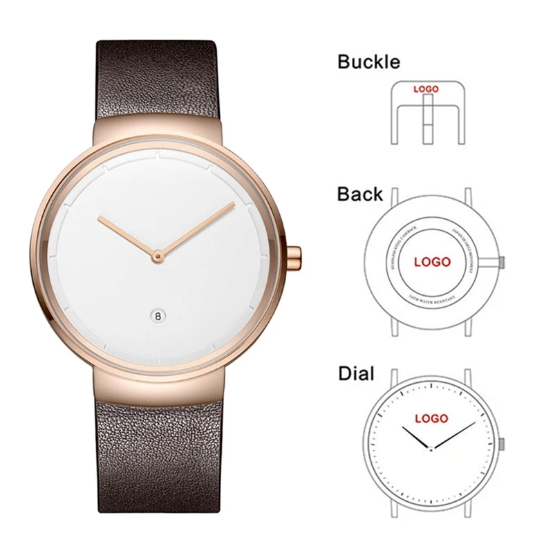 BAOSAILI CL032 пользовательский напечатанный логотип часы из натуральной кожи ремешок