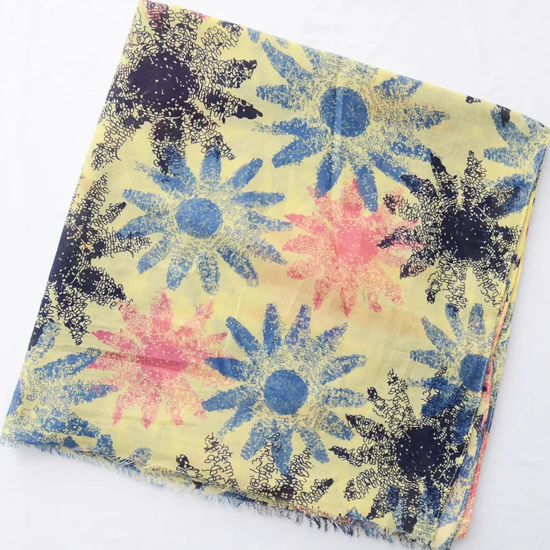 Женские шарфы с бахромой длинные пляжные шали из хлопка цветочным принтом