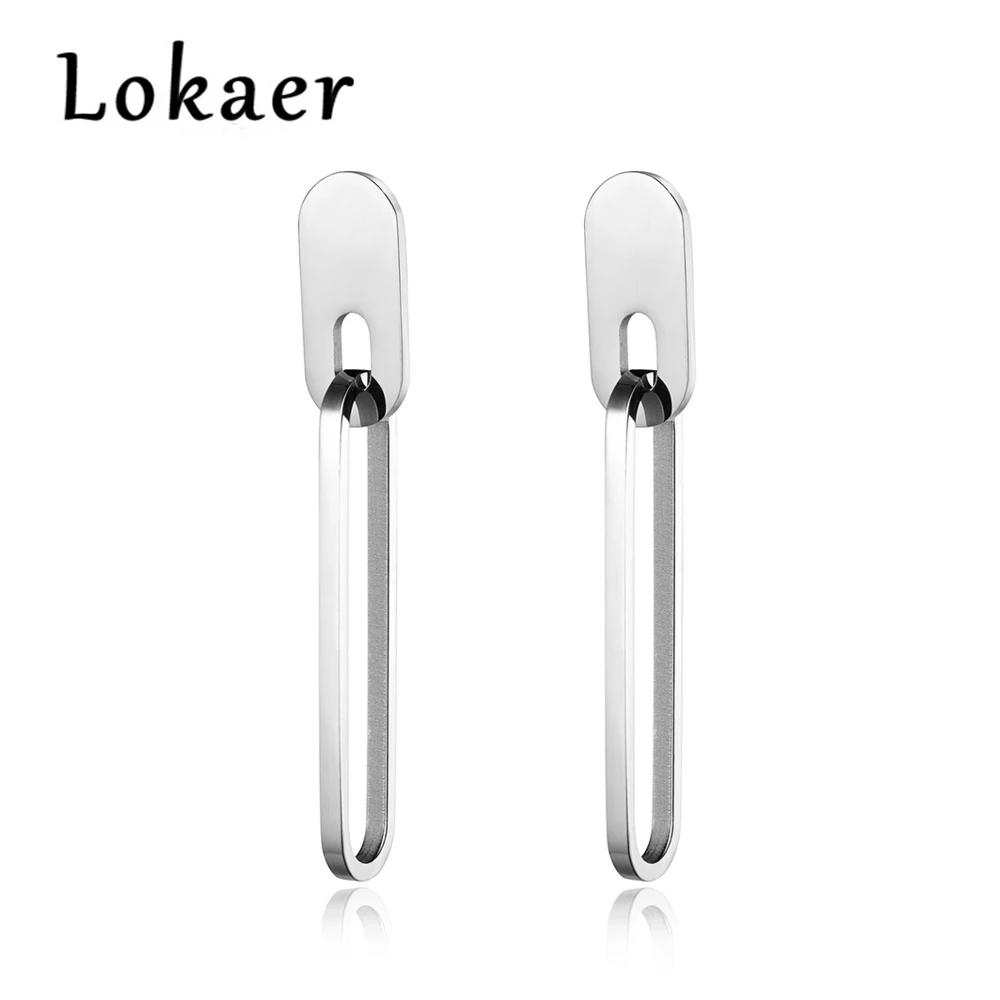 Silver Lokaer длинные серьги из нержавеющей стали цвета розового золота геометрической формы ювелирные изделия Гипербола панк хип-хоп мода подарок E18097 - Окраска металла: Silver
