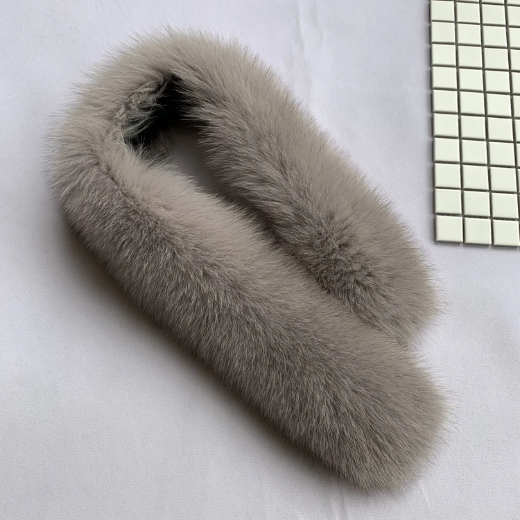 Gray72cm Корейских полная кожа лиса шерстяной шарф шеи воротник шапка полосы реального меховой шарф длинные зимние женские пальто меховой воротник - Цвет: Gray72cm