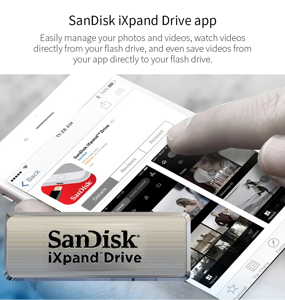 Sandisk iXPand OTG флэш накопитель USB 3,0 64 Гб Lightning разъем Металлическая Ручка U диск memory stick 128 для iPhone iPAD