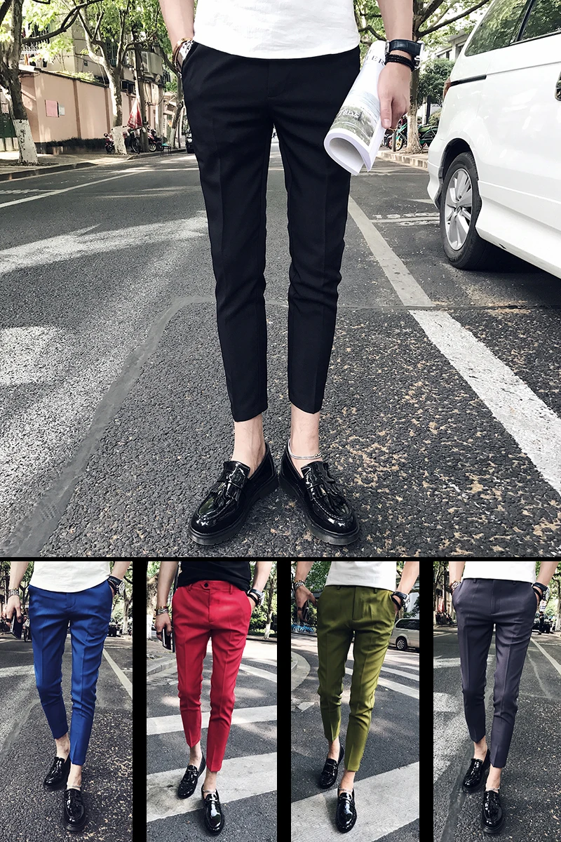 Красные брюки-карго, синие брюки до щиколотки, брюки Calca Social Pantalones Sociales, летние брюки для мужчин, черные брюки Slim Fit