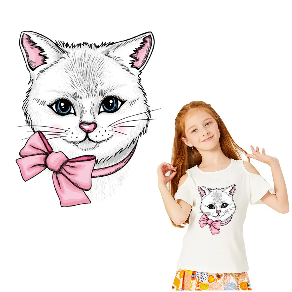 

new cute cat iron on patches for girl clothes heat transfer animal ironing sticker for clothing transfert thermocollants t-shirt