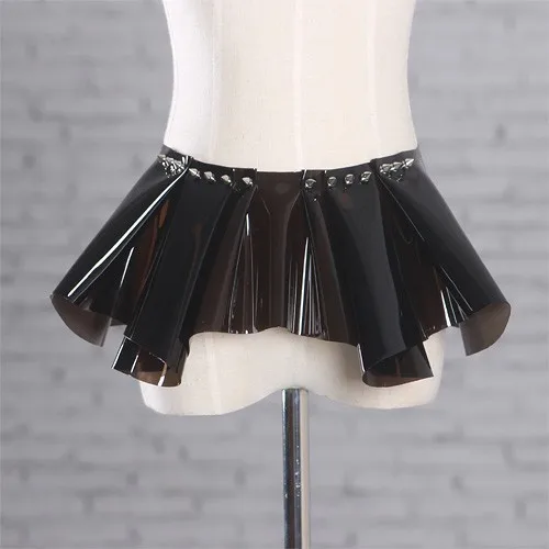black High street шипованных моды unajustable прозрачного ПВХ юбки женские, шипами декоративная ruffled peplum вид плиссе баски юбка - Цвет: black