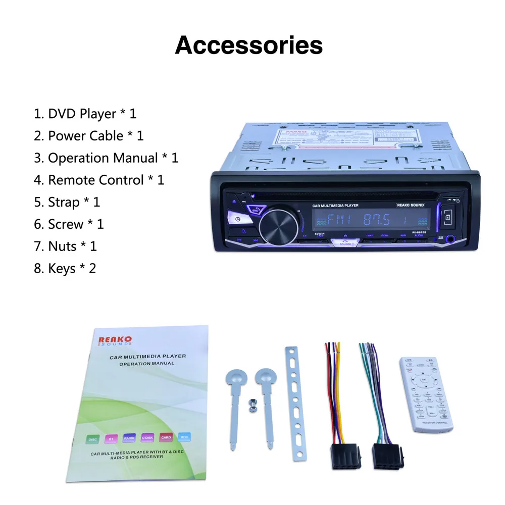 52 Вт * 4 12 в 1 Din Bluetooth автомобильный dvd плеер поддержка VCD/SD/USB/AUX Встроенный AM/FM/RDS