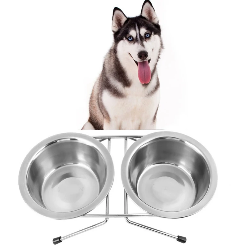 Нержавеющая сталь Pet Dogs двойные миски Фидер Экологически чистая прочная миска для воды для домашних животных щенков кошек