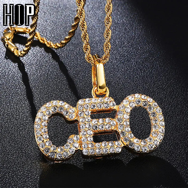 Хип-хоп полностью со стразами слова из букв CEO Bling Iced Out веревка подвески на