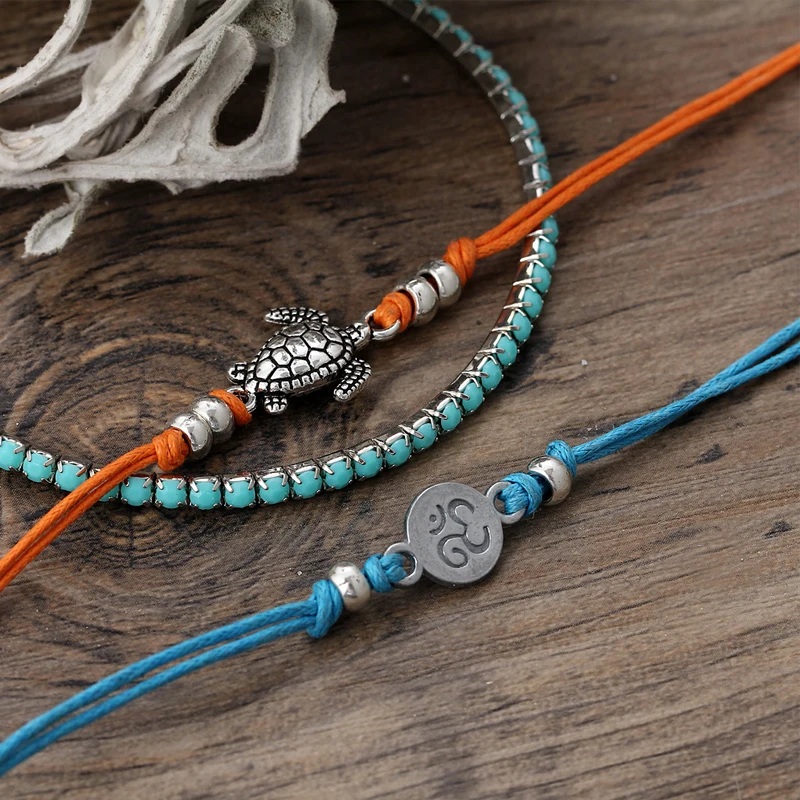 3 шт модные Бохо морские бусины в виде черепахи ножной браслет набор пляжные