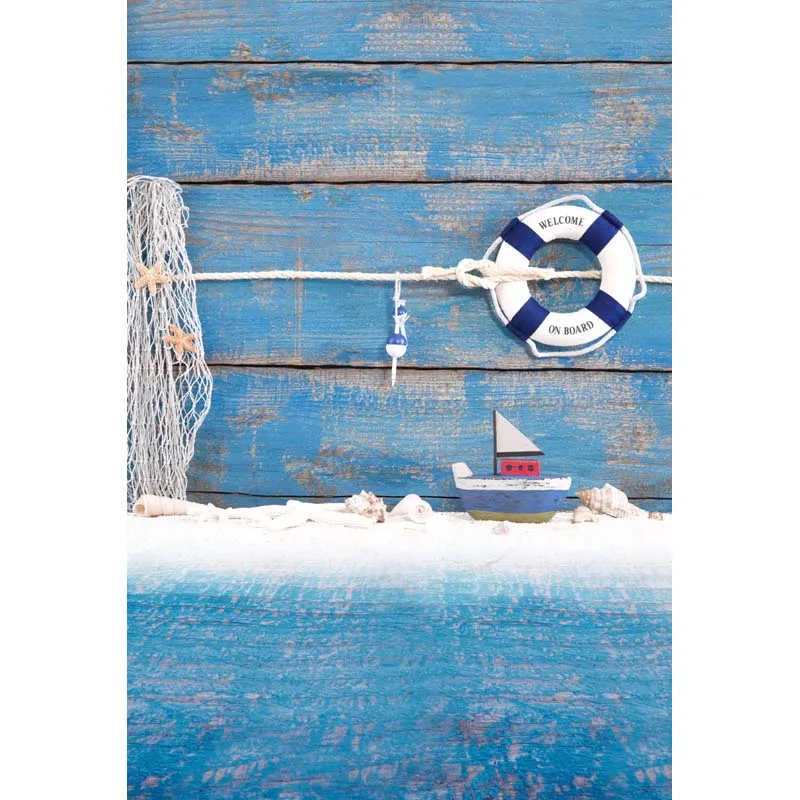 Allenjoy baby backdrop Blue wood board children swimming ring boat toys birthday photocall photography backgrounds photo studio |