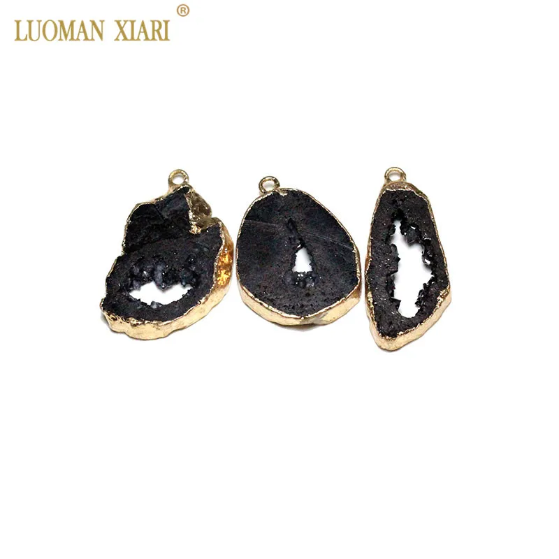 black Уникальный натуральный кристалл Drusy, кулон, неровный геодный камень, кулон для самостоятельного изготовления ювелирных изделий, модное ожерелье, серьги - Окраска металла: black