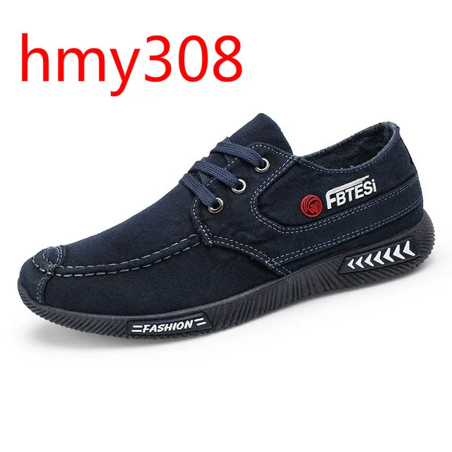 hmy308 blue Джинсовая мужская парусиновая обувь; мужские летние кроссовки; модная мужская повседневная обувь на шнуровке; дышащие мужские мокасины; zapatillas hombre; - Цвет: hmy308 blue