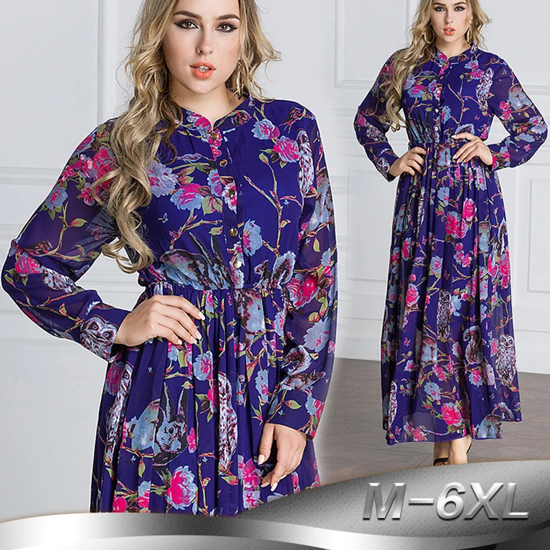 Платье размера плюс 5XL 6XL, Vestidos Verano, весна, абайя, бохо, шифоновое длинное платье макси, женское платье с цветочным рисунком, Vestido Longo Robe Longue