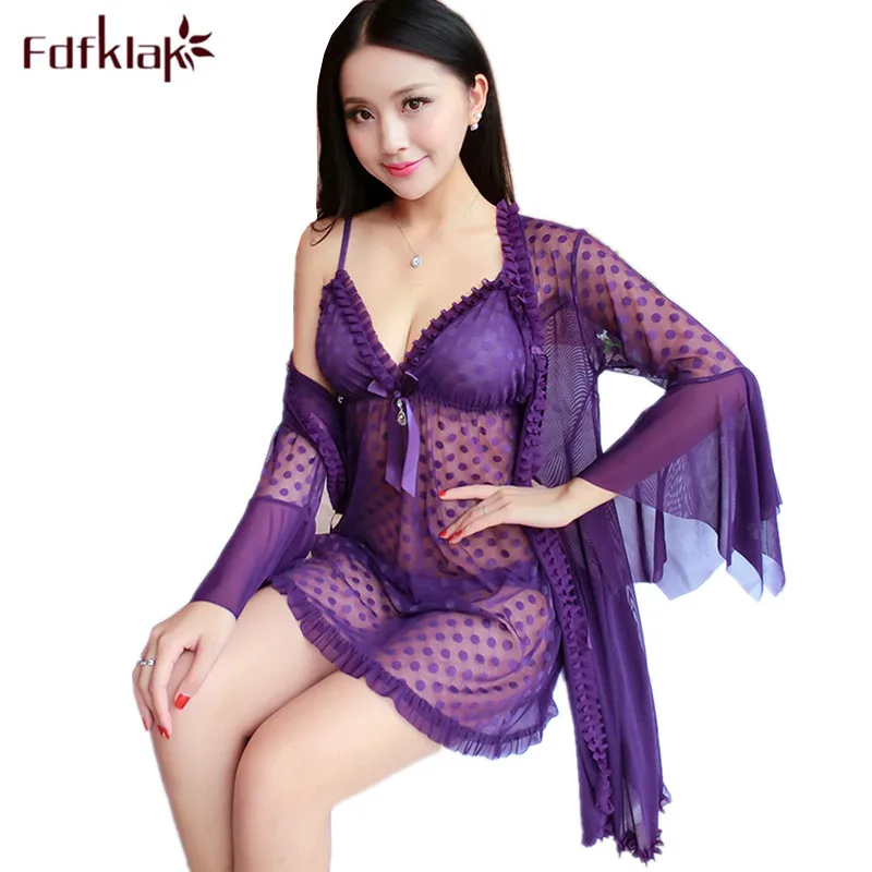 

Fdfklak Casual new sleepwear women robe set 3 pieces nightwear robes sexy nightwear bathrobe female night gown dressing gowns