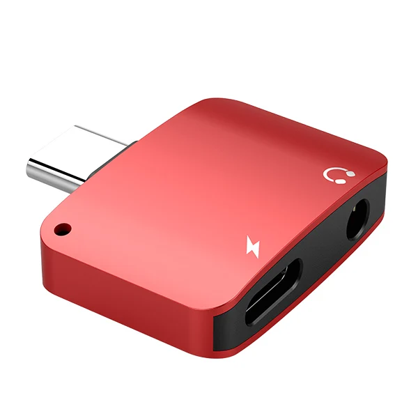 ACCEZZ 2 в 1 usb type C до 3,5 мм разветвитель AUX для Xiaomi huawei P10 mate 20 Jack адаптер для наушников Разъем для зарядки наушников - Цвет: Красный