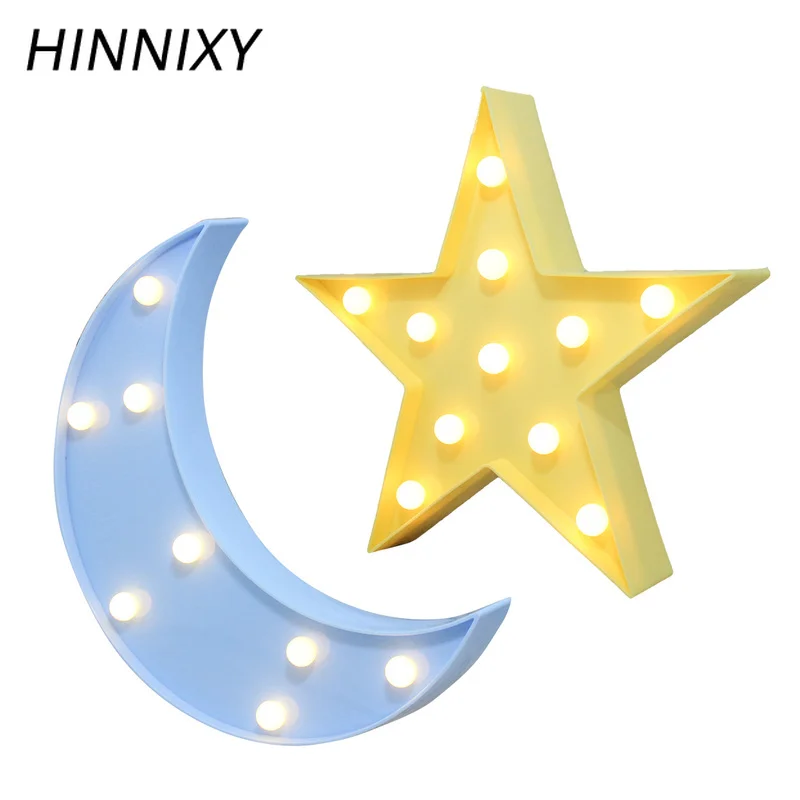Hinnixy LED 3D ночные светильники Милая Снежинка Форма звезда синяя Луна облако белый