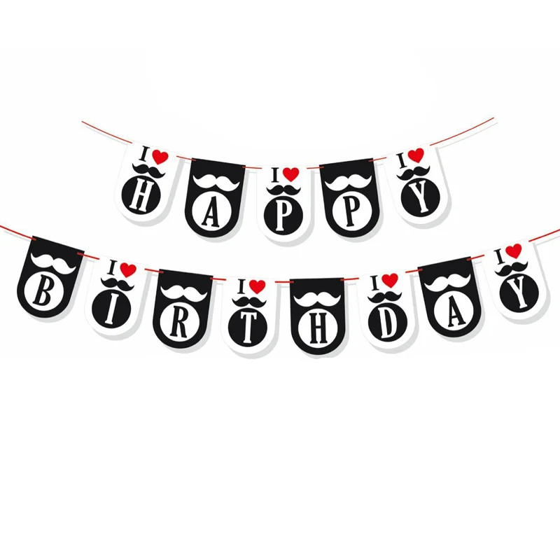 Золотого цвета с принтом черной бумаге Happy баннеры для дня рождения душа ребенка