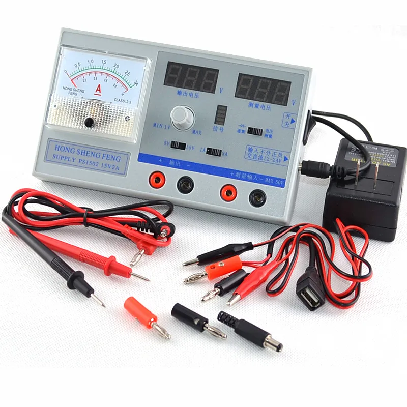PS1502 мини источник питания постоянного тока Регулируемый Цифровой 15 в 2 А двойной
