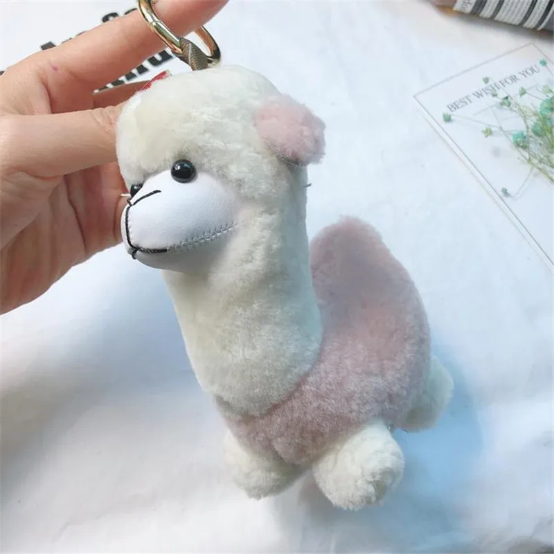 Cute Alpaca Small Wool Fur Keychain Pendant plush toys keychain ladies car bag Christmas birthday gift About 15 cm high | Игрушки и