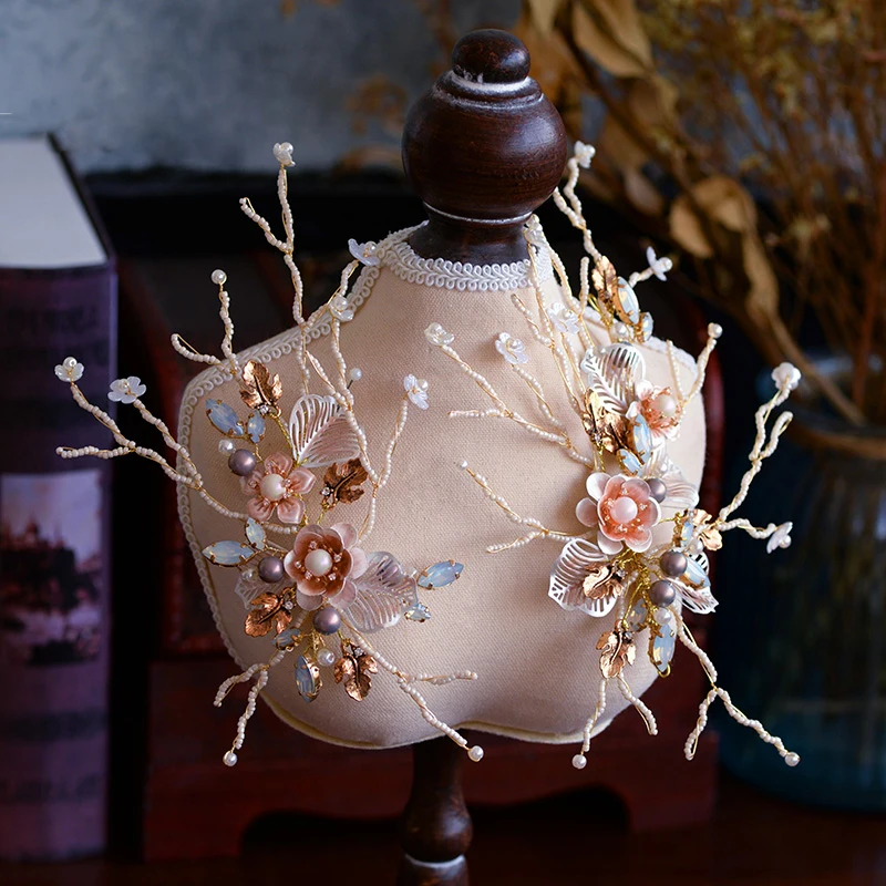 2 pics/Lot European Baroque Wedding Barrettes Flowers Tiaras Bridal Gold Headbands Brides Hair Accessory Evening Headdress | Украшения и