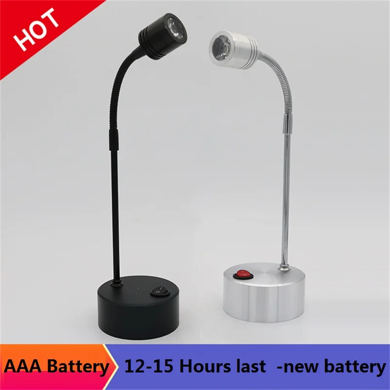 

5-40cm pole concentrated portable AAA battery 1W 3W LED hose lamp,photo bar night market background showcase window spot light