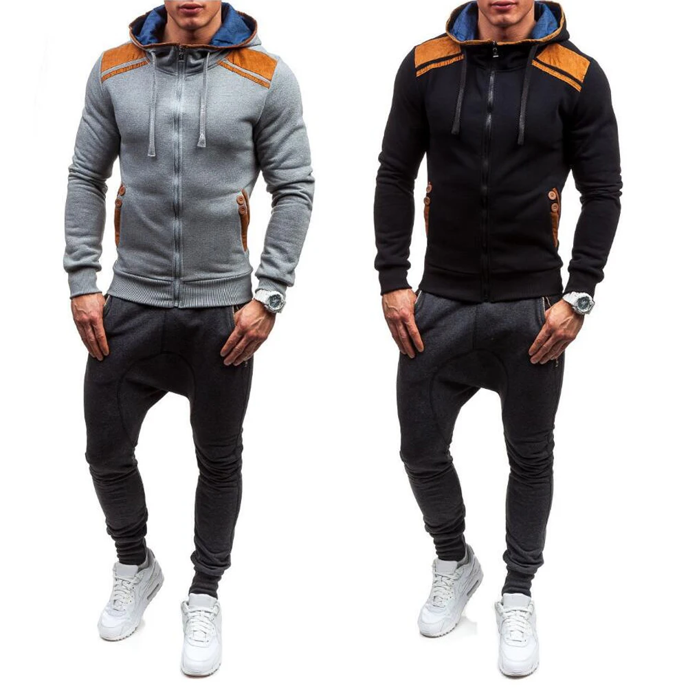 Мужская мода с длинным рукавом пуловер капюшоном Кнопка Декор Pocket Sweatshirt|sweatshirt