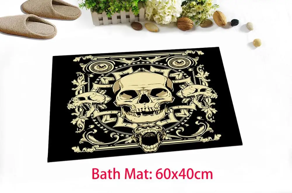 Only Mat 60x40cm LB ретро пиратский череп Экстра Длинная черная занавеска для душа и набор ковриков для ванной водонепроницаемый Хэллоуин Ванная комната ткань для ванной Декор - Цвет: Only Mat 60x40cm