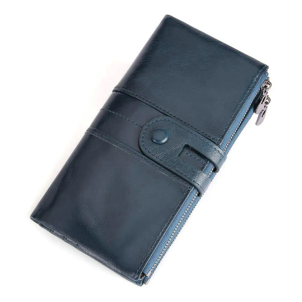 Blue Wallet Модные женские кошельки-клатчи из натуральной кожи с RFID, Мужской Женский Длинный кошелек на молнии, кошелек для монет, мужской женский кошелек для денег и телефона - Цвет: Blue Wallet
