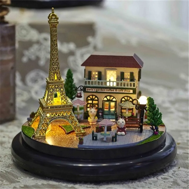 Поделки из дерева мини кукольный дом миниатюрная мебель Dollhouse Пластик Пылезащитный чехол Music Box днем колесо обозрения игрушки для Детский подарок