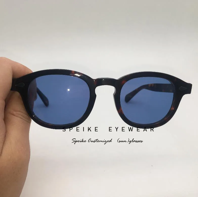 BLUE LENS Speike изготавливаемые на заказ высшего качества солнцезащитные очки» Джонни Деппом Lemtosh стиль черепаха лист рамы с тонированные близорукость очки 44/46/49 мм - Цвет линз: BLUE LENS