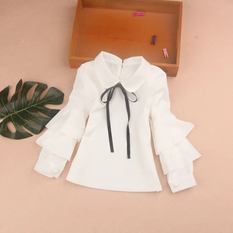 Блузка для девочек весна 2018 детская одежда школьная маленьких белая блузка