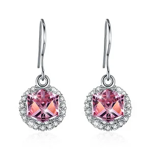 Pink Специальный дизайн, кубический квадратный кристалл от Swarovski, серьги для женщин, круглые стразы, 925 серебряный крючок, хорошее ювелирное изделие, подарки - Цвет камня: Pink