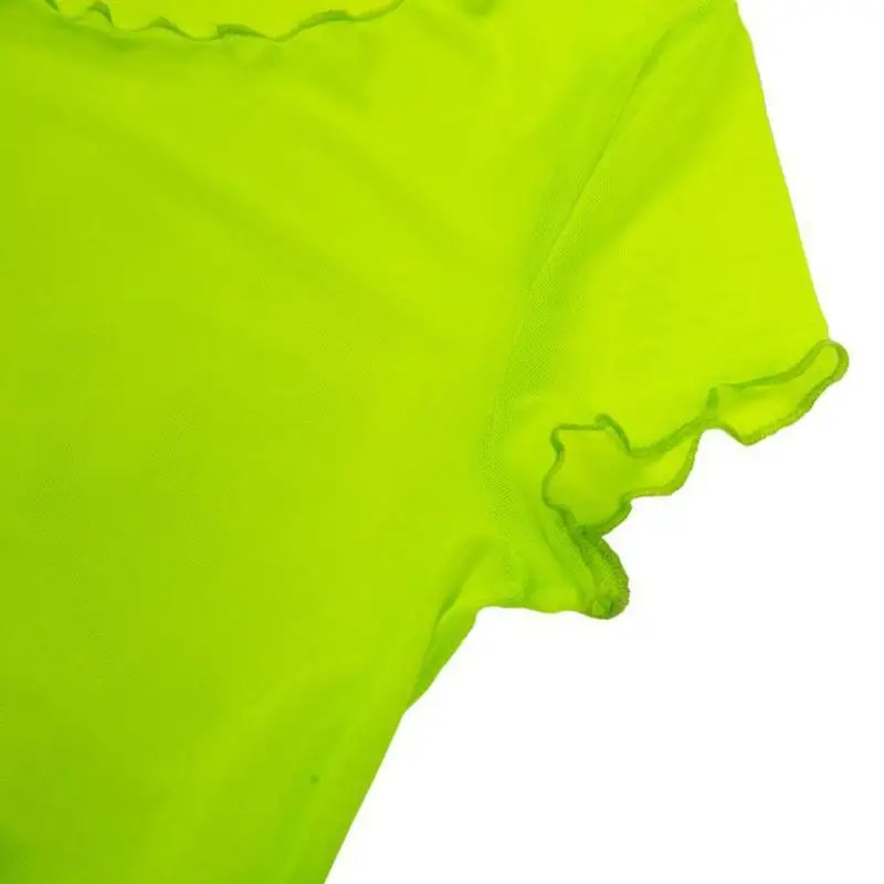 Неоновый желтый сетчатый прозрачный сексуальный короткий топ Женская летняя