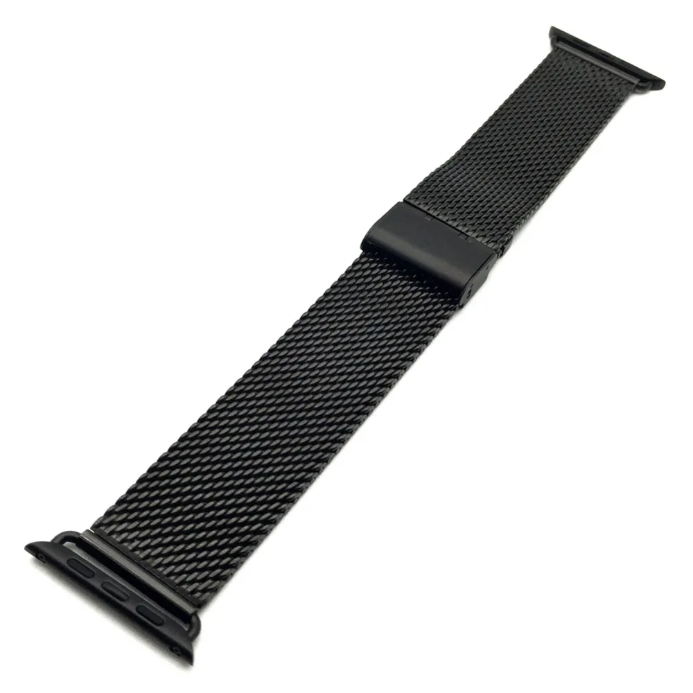 Черный Milanese Loop 316L нержавеющая сталь Ремешок из искусственной кожи ремешок для Apple iWatch 42 мм 38 40 44