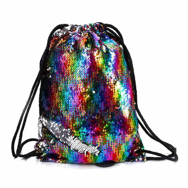 Модная Русалка Блестки Drawstring рюкзак для женщин блестящие сумки на плечо
