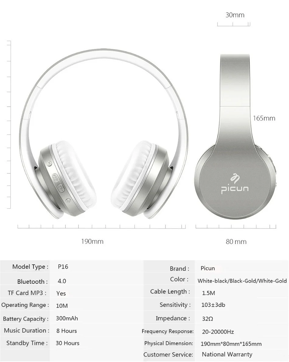 Picun P16 Bluetooth наушники с микрофоном стерео бас Bluetooth гарнитуры Wirelesss наушники Поддержка TF карты для смартфона, ПК