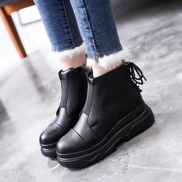 Fujin/Брендовые женские ботинки Зимние теплые из искусственной кожи на молнии