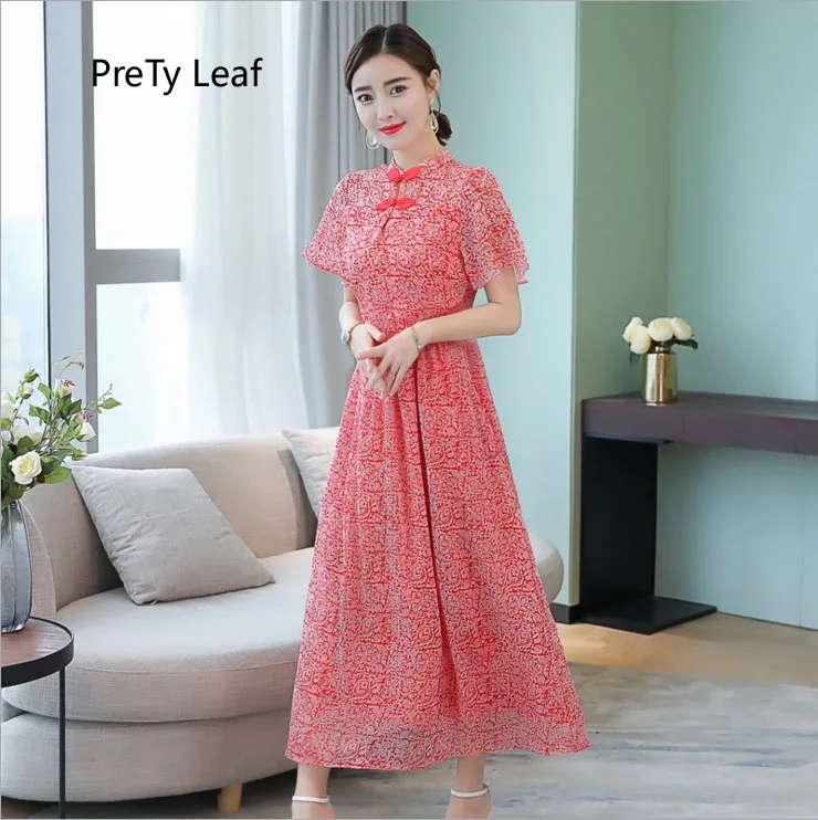 2018 Летние Новые Ретро cheongsam шифоновое платье | Женская одежда