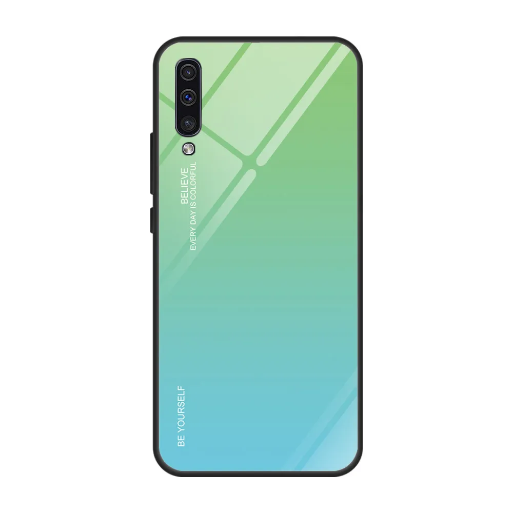 06 Градиентный чехол из закаленного стекла для samsung Galaxy A50, A70, A60, A40, A30, A20, E, A10, Аврора, цветная задняя крышка для samsung A50 - Цвет: 06