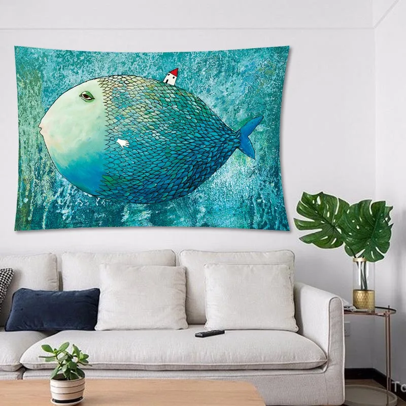 Мультфильм гобелен с изображением рыб животных стены настенное украшение для