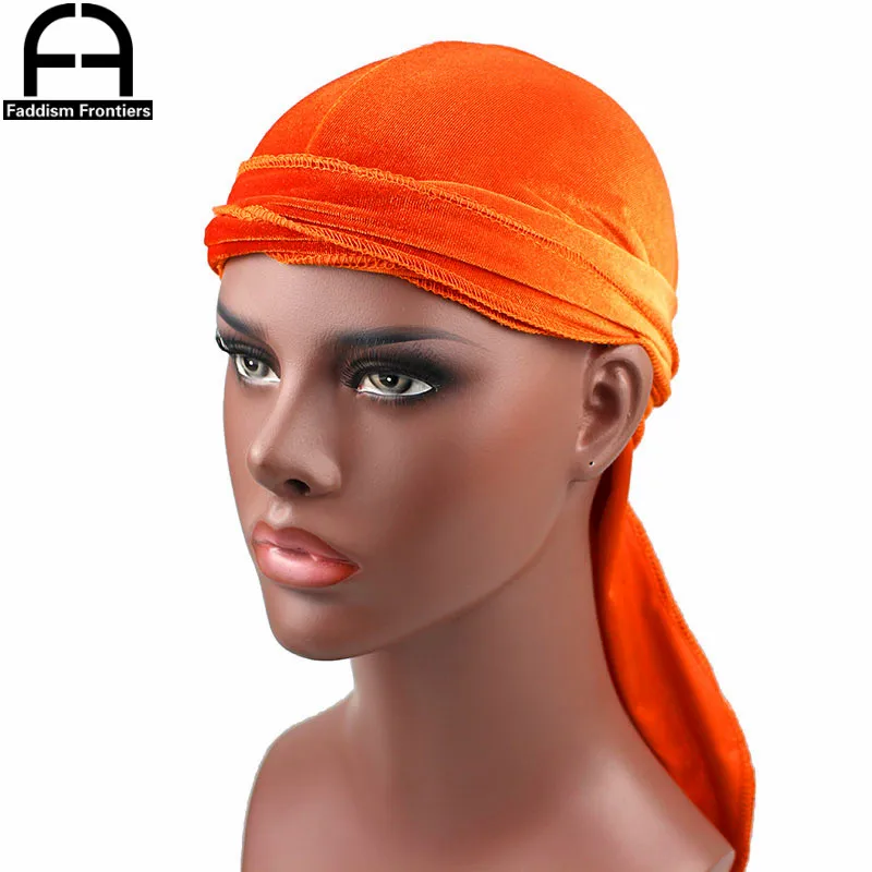 Высокое качество для мужчин бархат Durags Бандана тюрбан шляпы парики Doo Durag головной убор для байкеров оголовье пиратская шляпа аксессуары для волос - Цвет: Оранжевый