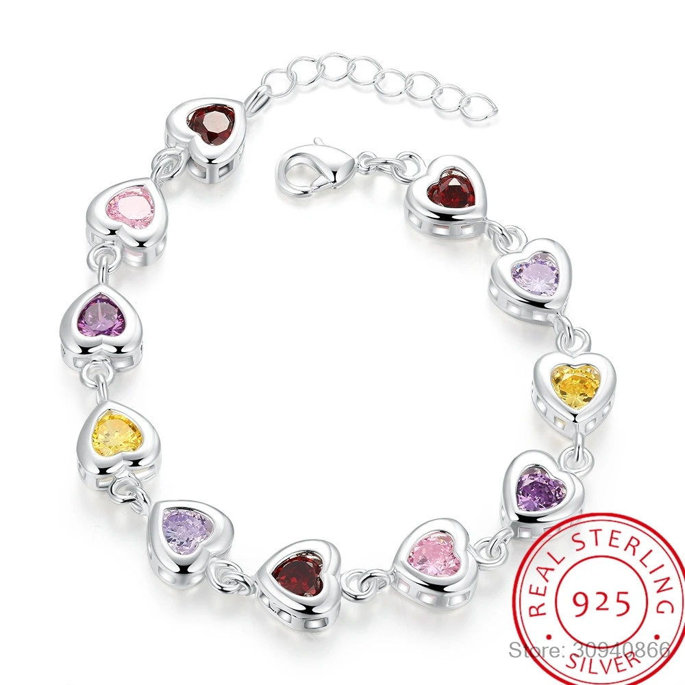 Женский браслет из серебра 925 пробы с цветным цирконием | Украшения и аксессуары