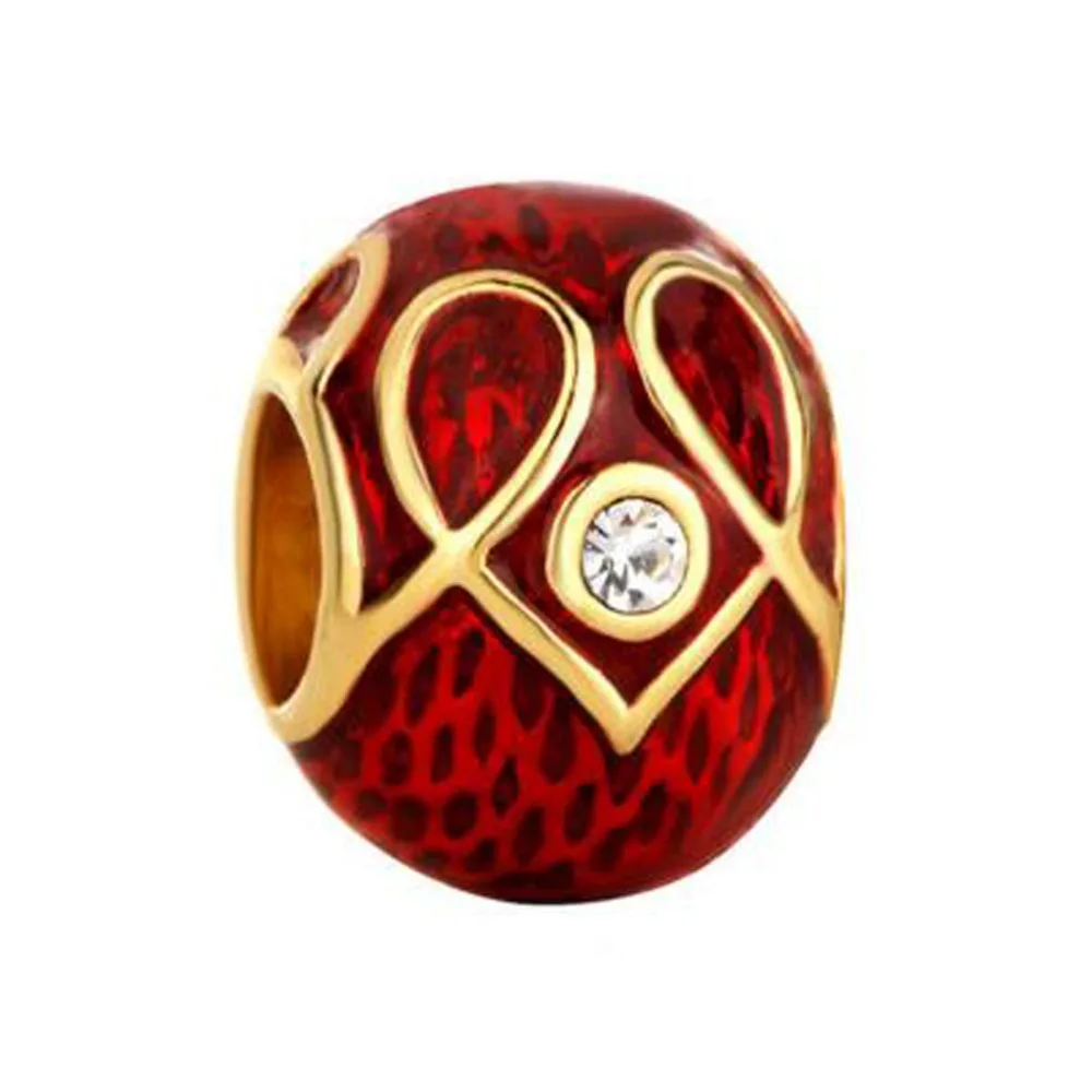 Бесплатная доставка золотой Шарм-бусина с красным прозрачным кристаллом в форме